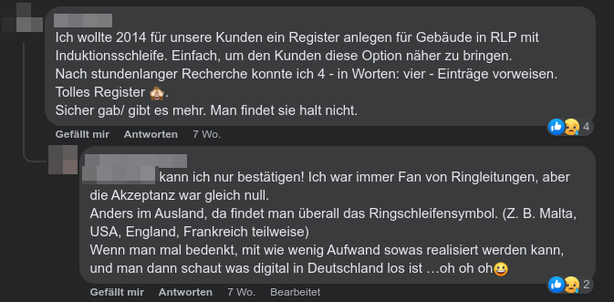 Screenshots der Unterhaltung ueber den Mangel an Ringschleifen in Deutschland.